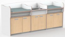 Commode 275 cm met babybadje en handdouche in vaste unit en dubbel werkblad